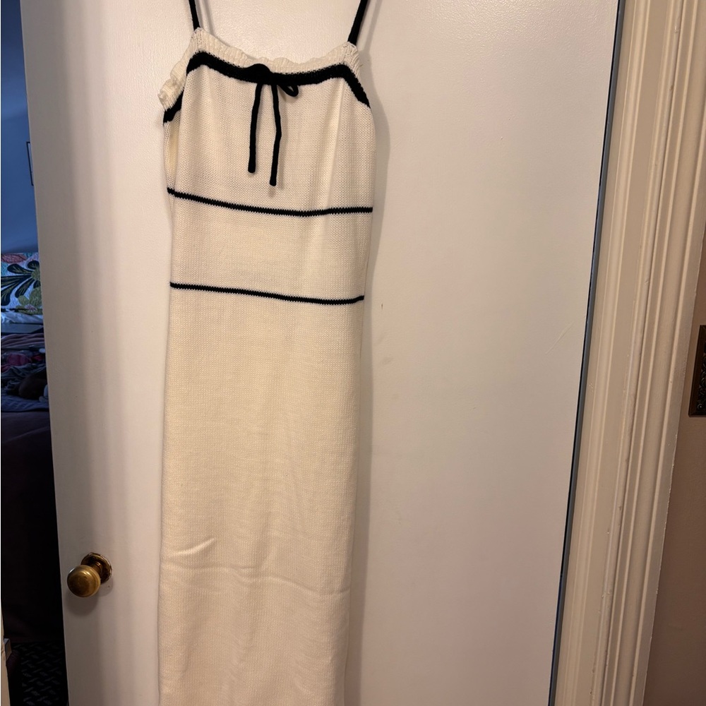 Women’s Cream Knit Maxi Dress with Black Trim